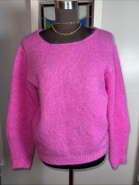 Bianco & Blu Italy Fuzzy Mohair Blend Pullover Sweater Pink Size S